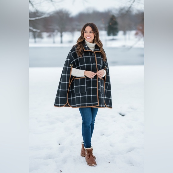 Moda Jackets & Blazers - Moda Black Plaid Fleece Parka